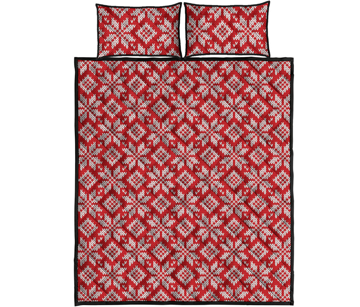 Xmas Nordic Knitted Pattern Print Quilt Bed Set
