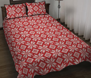 Xmas Nordic Knitted Pattern Print Quilt Bed Set