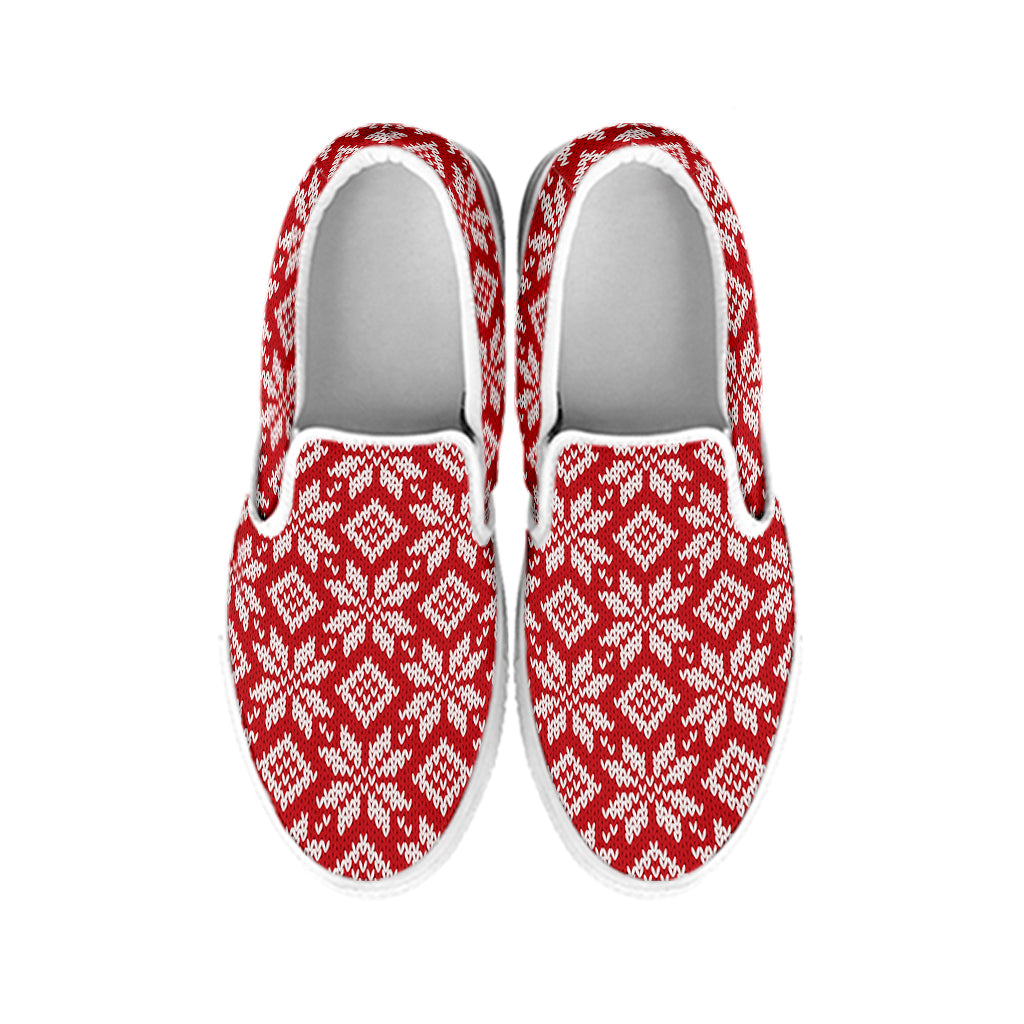 Xmas Nordic Knitted Pattern Print White Slip On Shoes