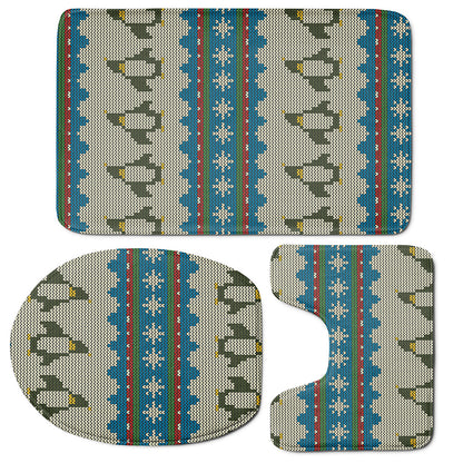 Xmas Penguin Pattern Print 3 Piece Bath Mat Set