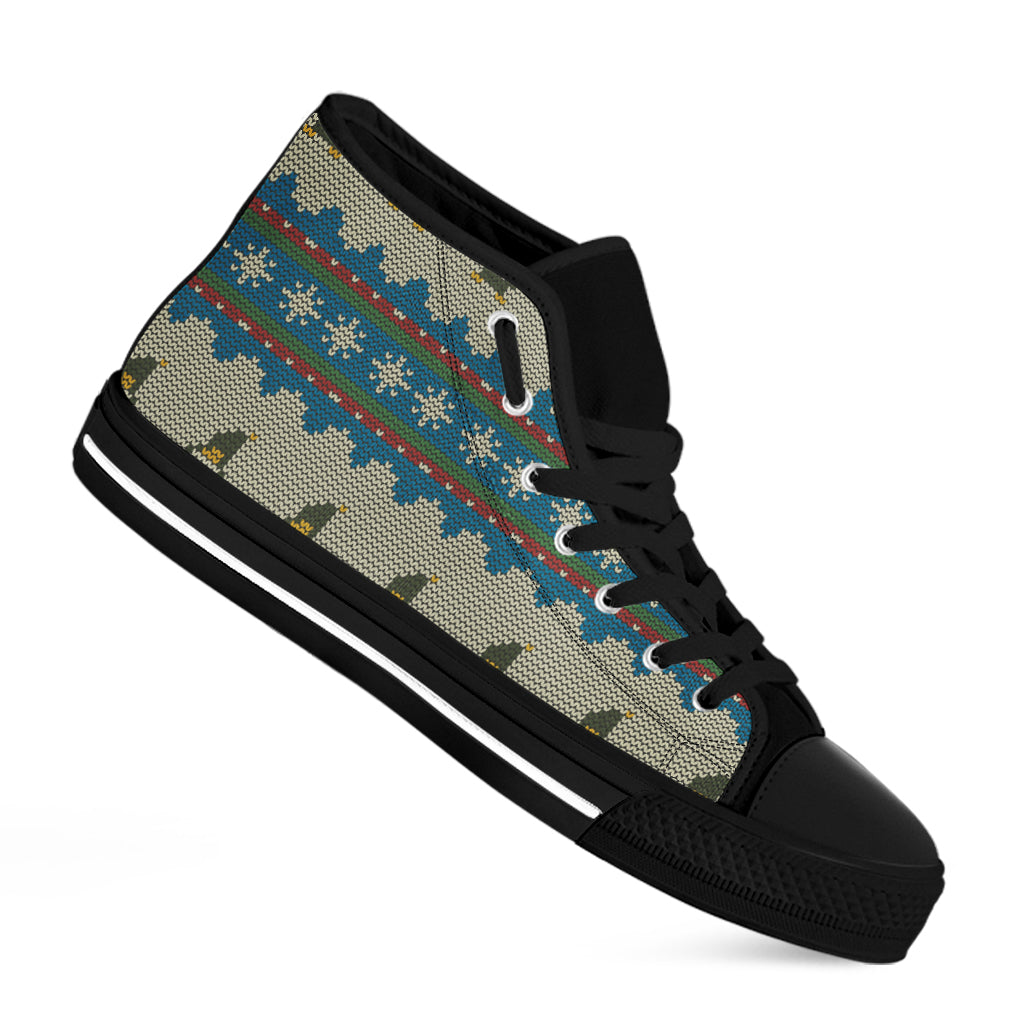 Xmas Penguin Pattern Print Black High Top Shoes