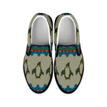 Xmas Penguin Pattern Print Black Slip On Shoes
