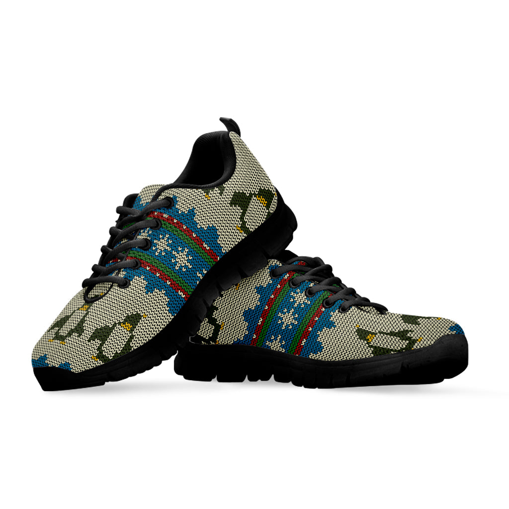 Xmas Penguin Pattern Print Black Sneakers