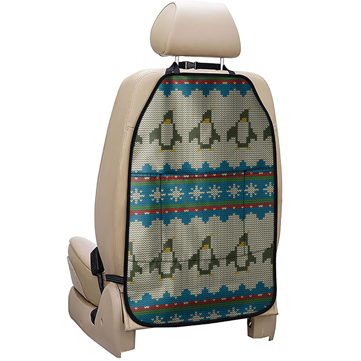 Xmas Penguin Pattern Print Car Seat Organizers