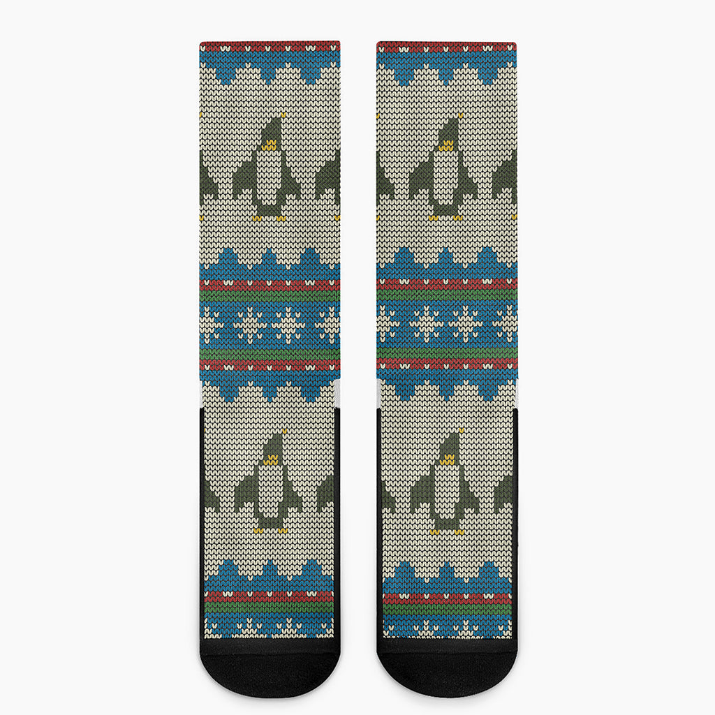 Xmas Penguin Pattern Print Crew Socks