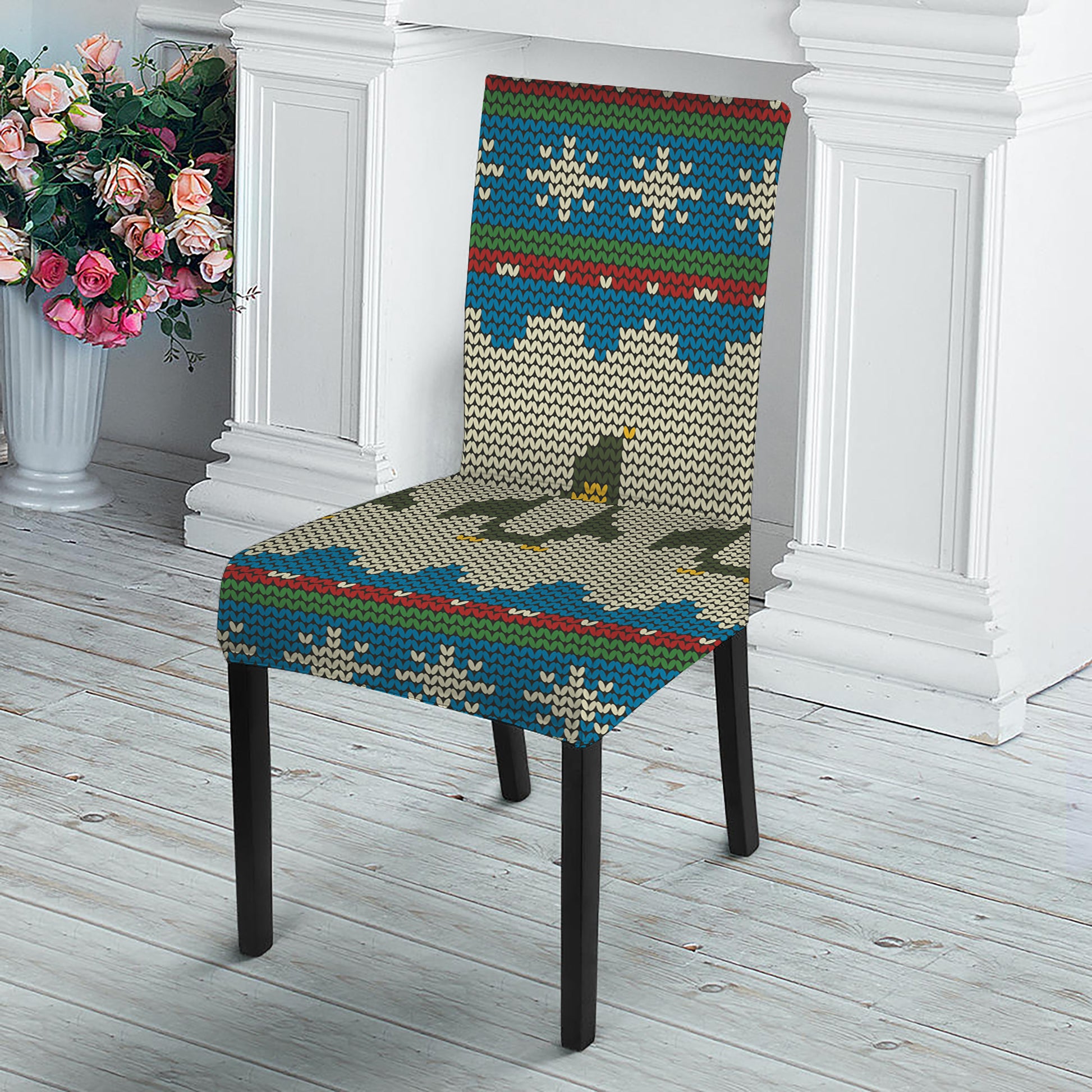 Xmas Penguin Pattern Print Dining Chair Slipcover