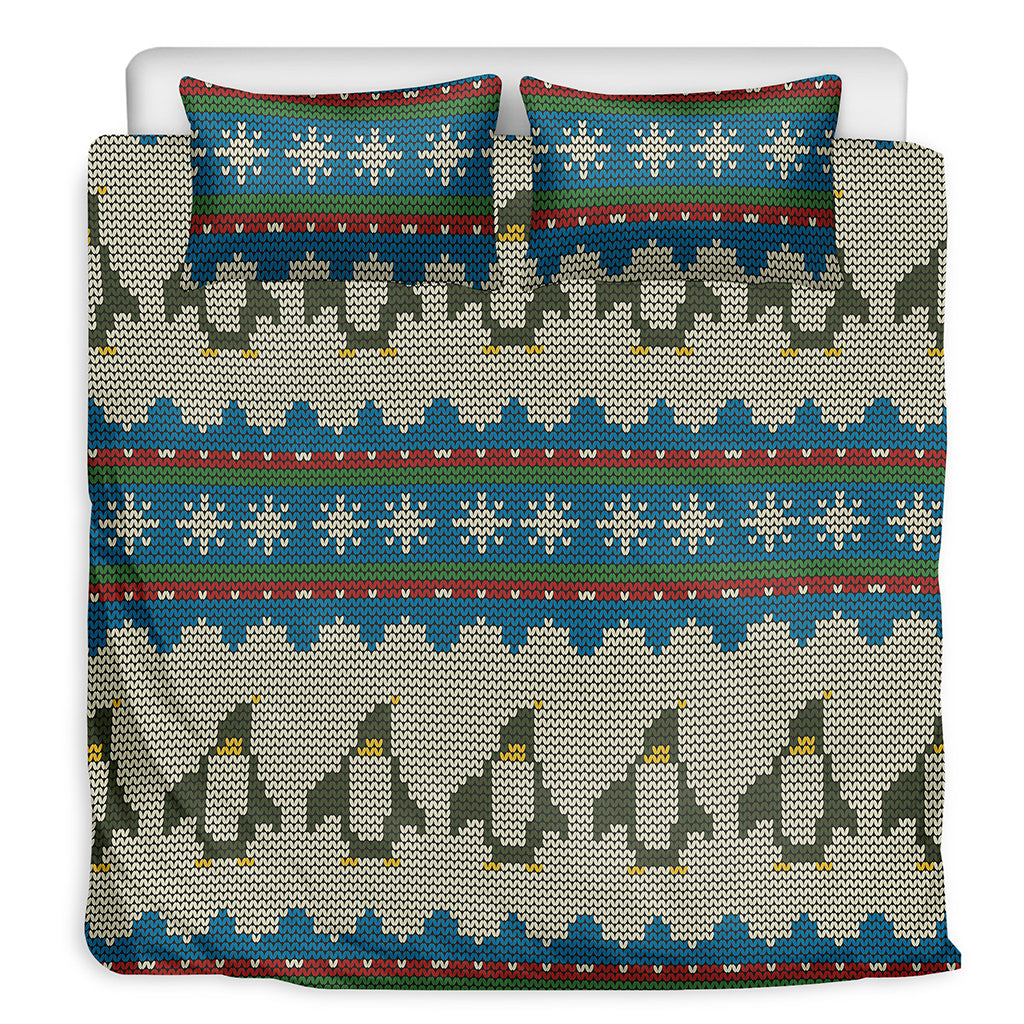 Xmas Penguin Pattern Print Duvet Cover Bedding Set