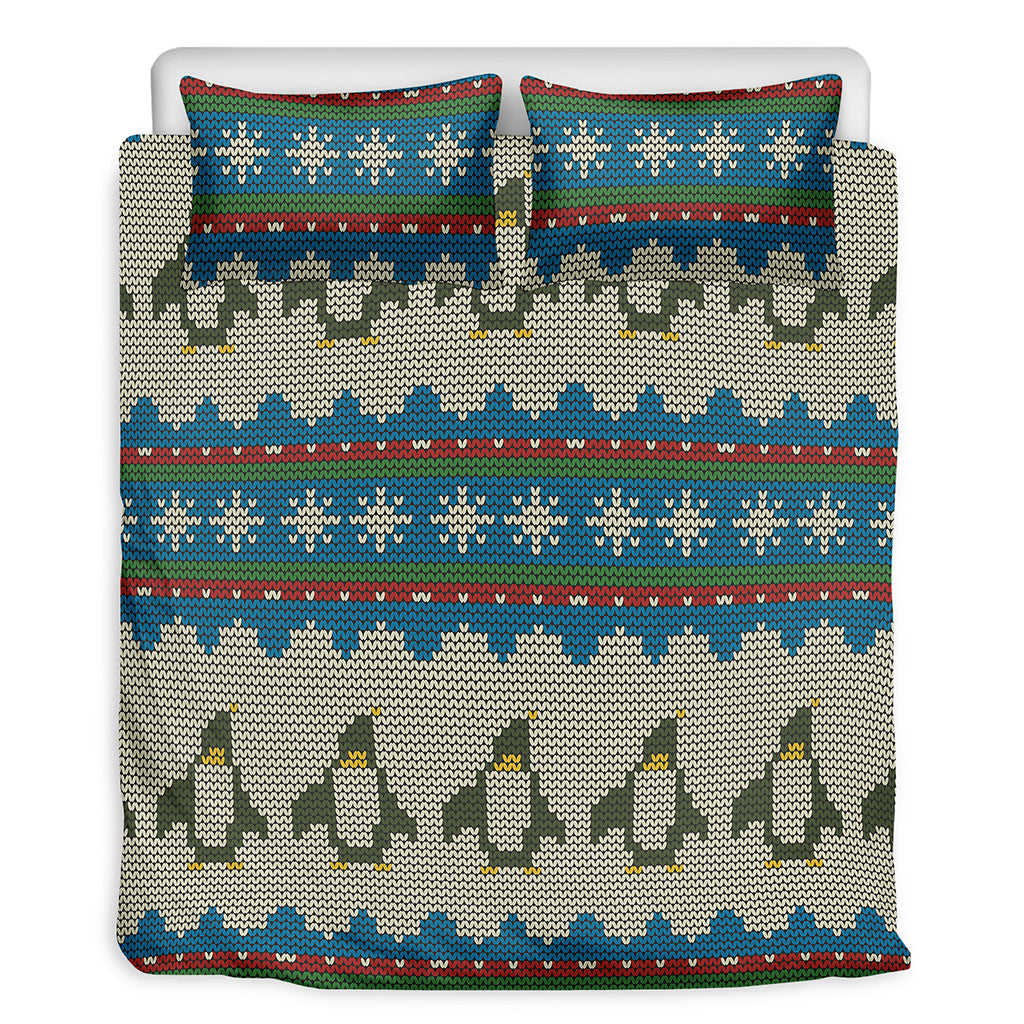 Xmas Penguin Pattern Print Duvet Cover Bedding Set