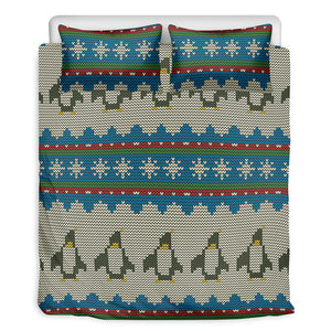 Xmas Penguin Pattern Print Duvet Cover Bedding Set