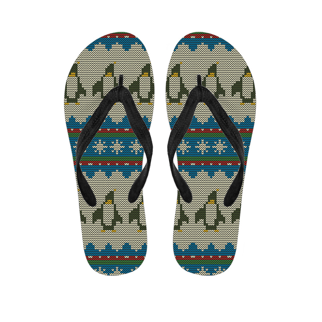 Xmas Penguin Pattern Print Flip Flops