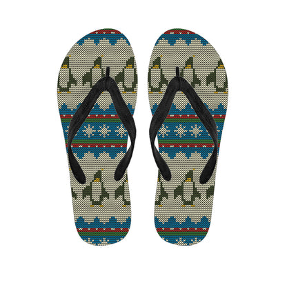 Xmas Penguin Pattern Print Flip Flops