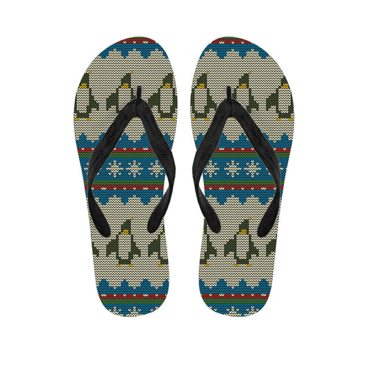 Xmas Penguin Pattern Print Flip Flops