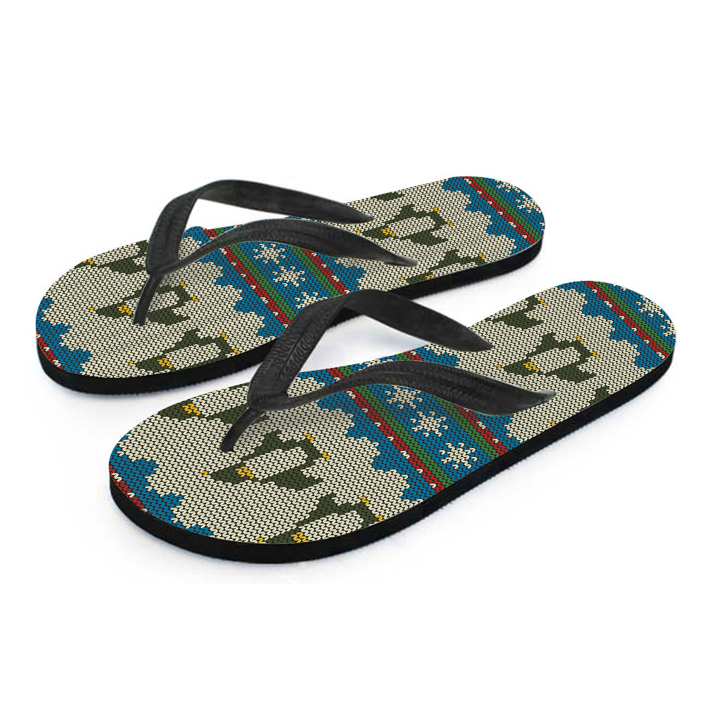 Xmas Penguin Pattern Print Flip Flops
