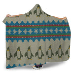 Xmas Penguin Pattern Print Hooded Blanket