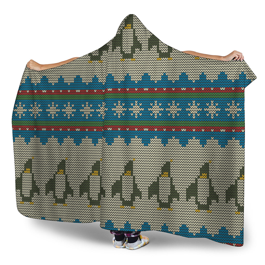 Xmas Penguin Pattern Print Hooded Blanket
