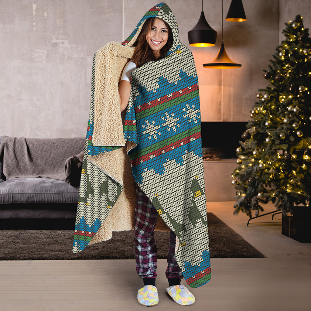 Xmas Penguin Pattern Print Hooded Blanket