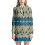 Xmas Penguin Pattern Print Hoodie Dress