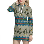 Xmas Penguin Pattern Print Hoodie Dress
