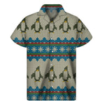 Xmas Penguin Pattern Print Men's Short Sleeve Shirt