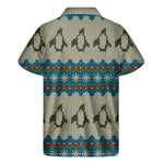 Xmas Penguin Pattern Print Men's Short Sleeve Shirt