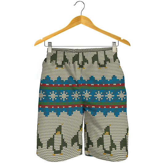 Xmas Penguin Pattern Print Men's Shorts