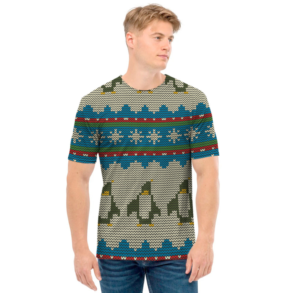 Xmas Penguin Pattern Print Men's T-Shirt