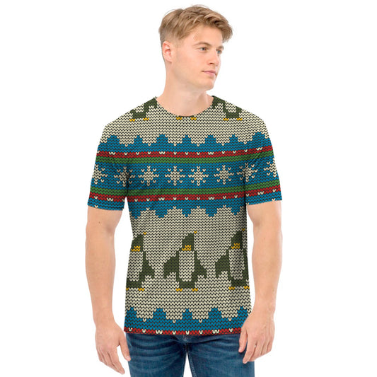 Xmas Penguin Pattern Print Men's T-Shirt