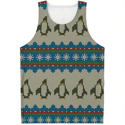Xmas Penguin Pattern Print Men's Tank Top