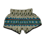Xmas Penguin Pattern Print Muay Thai Boxing Shorts