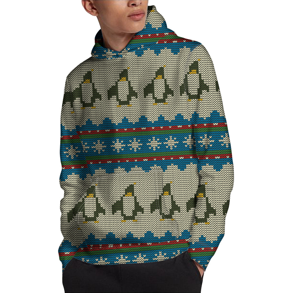 Xmas Penguin Pattern Print Pullover Hoodie
