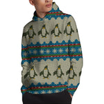 Xmas Penguin Pattern Print Pullover Hoodie