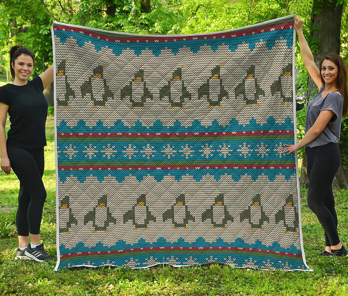 Xmas Penguin Pattern Print Quilt