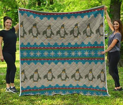 Xmas Penguin Pattern Print Quilt