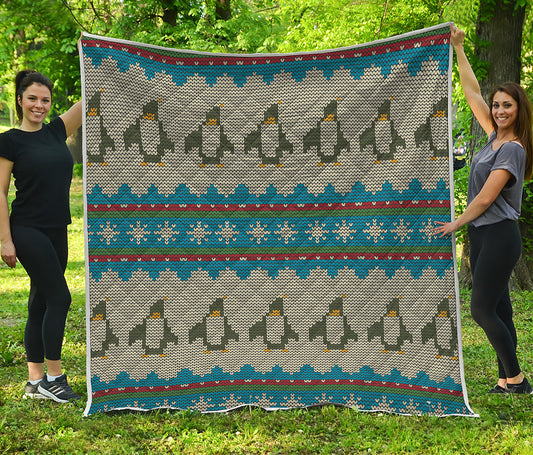 Xmas Penguin Pattern Print Quilt