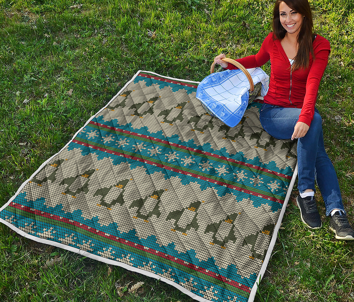 Xmas Penguin Pattern Print Quilt