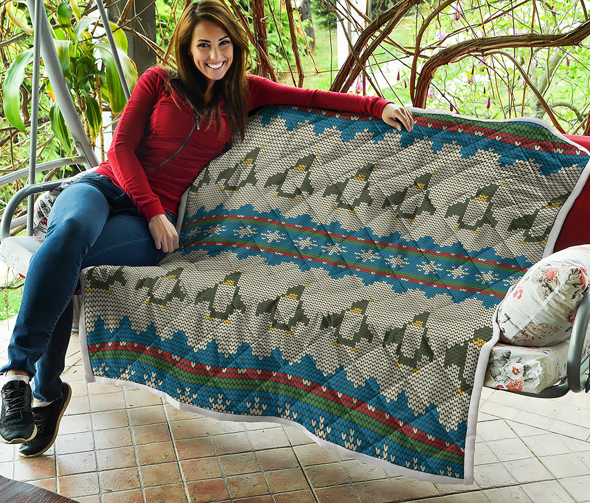 Xmas Penguin Pattern Print Quilt