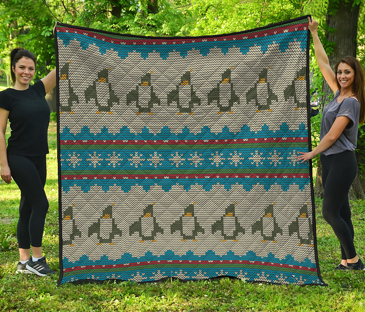 Xmas Penguin Pattern Print Quilt