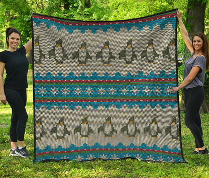 Xmas Penguin Pattern Print Quilt