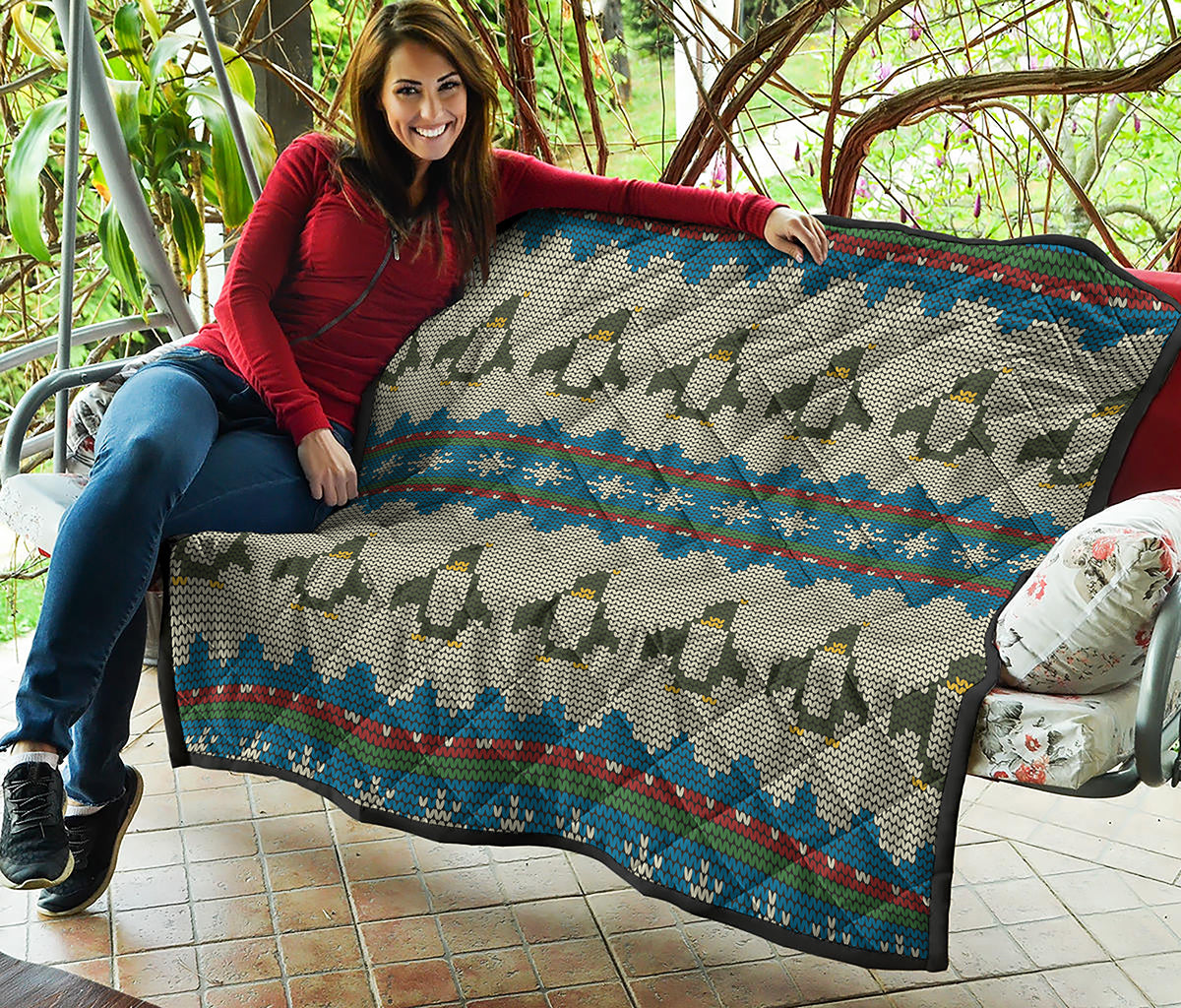 Xmas Penguin Pattern Print Quilt