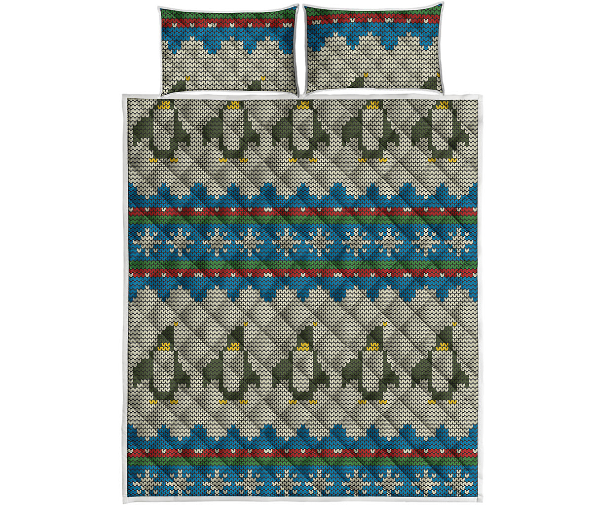 Xmas Penguin Pattern Print Quilt Bed Set