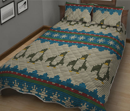 Xmas Penguin Pattern Print Quilt Bed Set