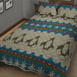 Xmas Penguin Pattern Print Quilt Bed Set