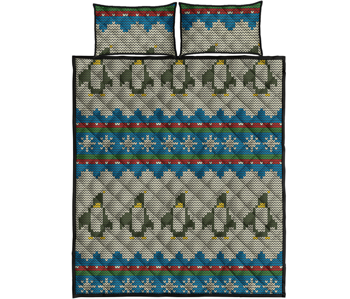 Xmas Penguin Pattern Print Quilt Bed Set