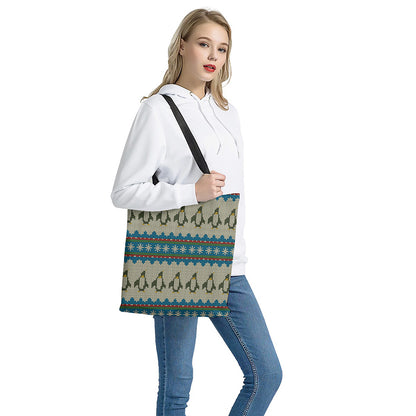 Xmas Penguin Pattern Print Tote Bag