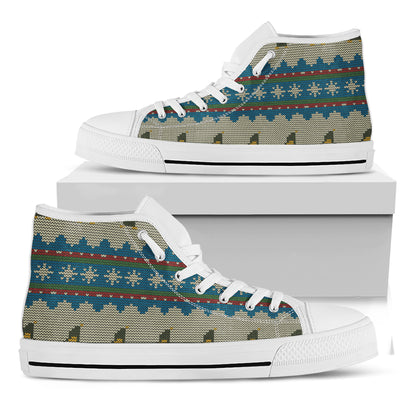 Xmas Penguin Pattern Print White High Top Shoes