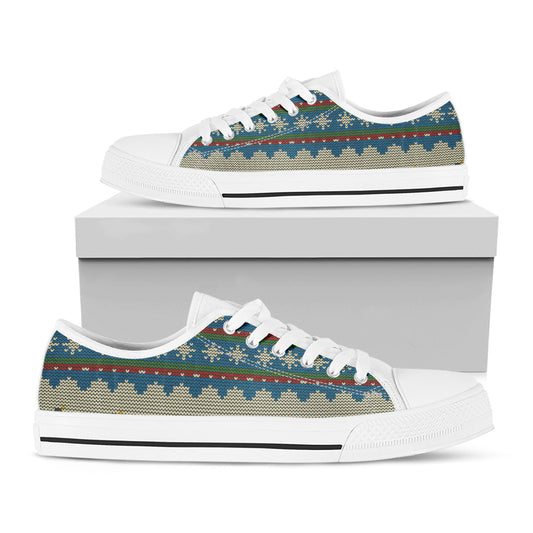 Xmas Penguin Pattern Print White Low Top Shoes