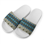 Xmas Penguin Pattern Print White Slide Sandals