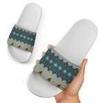 Xmas Penguin Pattern Print White Slide Sandals