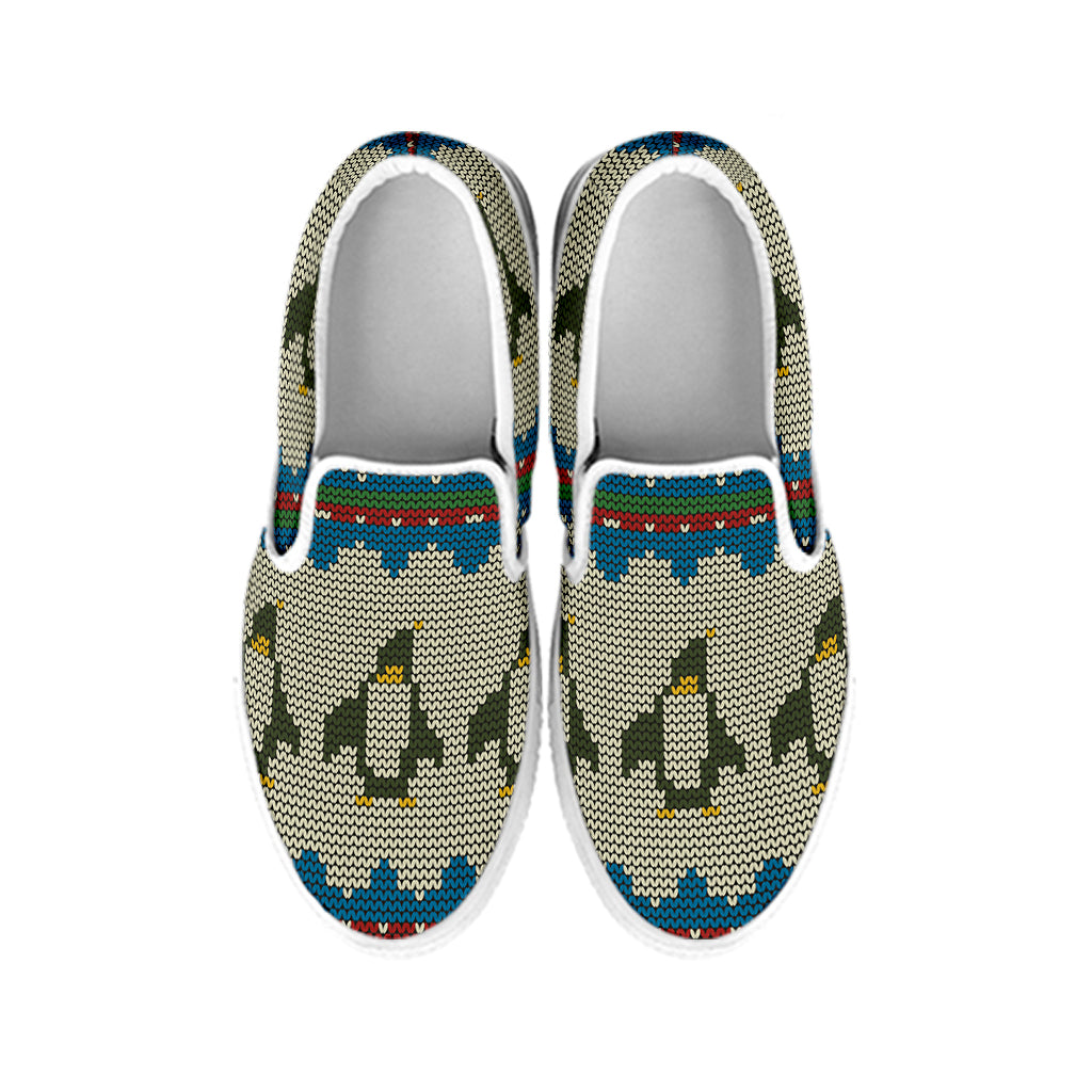 Xmas Penguin Pattern Print White Slip On Shoes