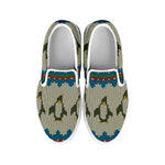 Xmas Penguin Pattern Print White Slip On Shoes